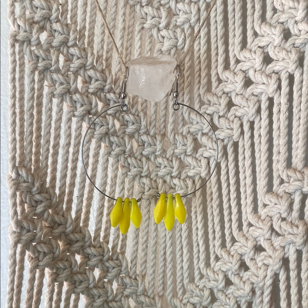 Yellow Beaded Hoop Earrings